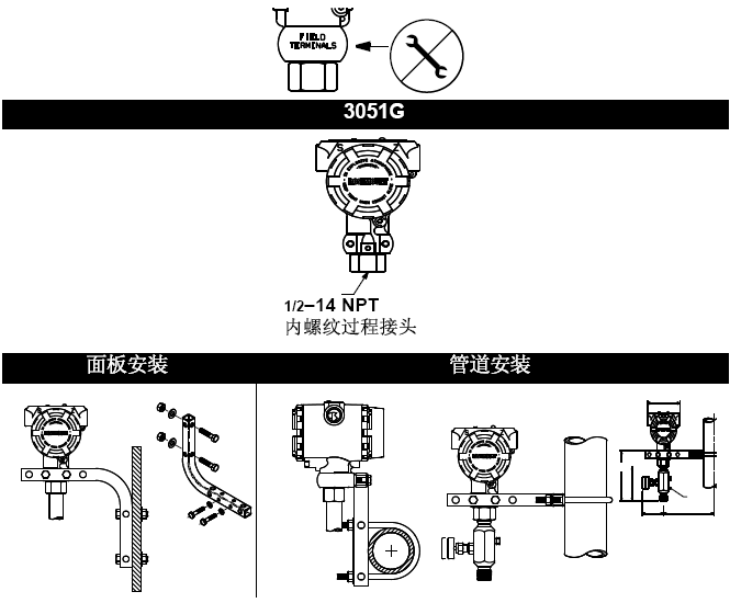 不要直接在3051壓力變送器外殼上施加轉矩 不要直接在3051壓力變送器外殼上施加轉矩